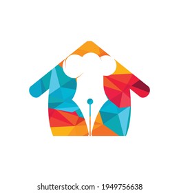Food Writer vector logo design. Chef hat and pen with home icon logo design.