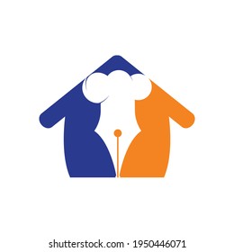 Food Writer vector logo design. Chef hat and pen with home icon logo design.