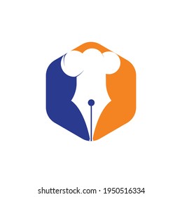 Food Writer vector logo design. Chef hat and pen icon logo design.