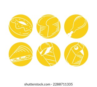 food in yellow button set illustration