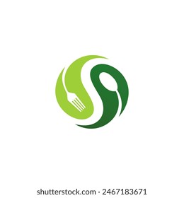 food yin yang spoon and leaf logo design with elements healthy business