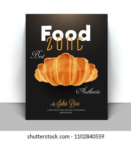 Food zone, cook book or recipe book cover design with croissant bread. 