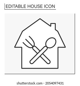  Food zone line icon.Kitchen for food preparation. Cafe or restaurant. House concept. Isolated vector illustration. Editable stroke