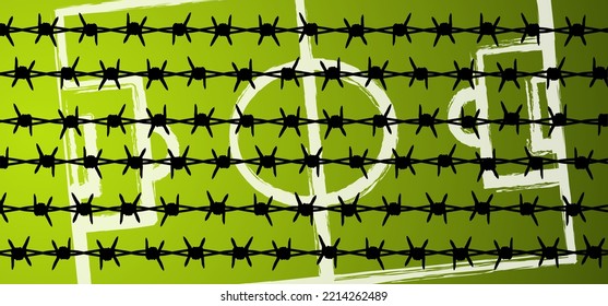 Foodball sport repression. soccer ball oppression. Slavery, on human rights violations. Vector background. Vector stadium, supporters, football fans, background. wk, ek sport finale, sports game. 2022