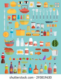 Food,drinks and kitchenware. Flat illustration