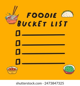 Foodie bucket list. Hand drawn vector design. Illustration on orange background.