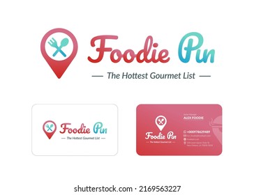 Foodie find food restaurant app logo design and business card template in vector.