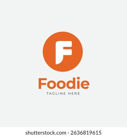Foodie Logo Design With Letter F In Orange Circle, Minimal Logo For Restaurant, Kitchen, Food Online Services