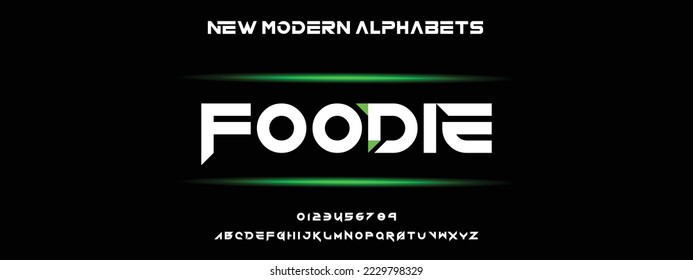 FOODIE Modern Bold Font. Regular Italic Number Typography urban style alphabet fonts for fashion, sport, technology, digital, movie, logo design, vector illustration