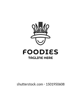 foodies face head with hat full of cutlery logo icon vector template