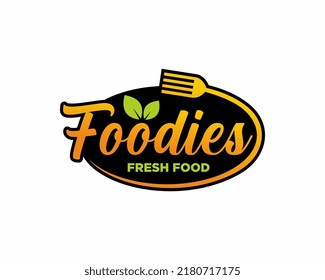 Foodies typography logo template, food logo, food lettering vector