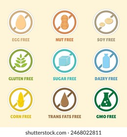 Foods Allergy Sticker Vector Illustration