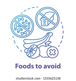 Foods to avoid blue gradient concept icon. Keto diet idea thin line illustration. Ketogenic food. Forbidden meal. Healthy nutrition. Healthcare, lifestyle. Vector isolated outline drawing