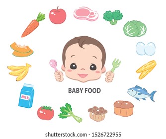 Foods for baby. Vector illustration.