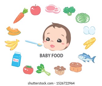 Foods for baby. Vector illustration.