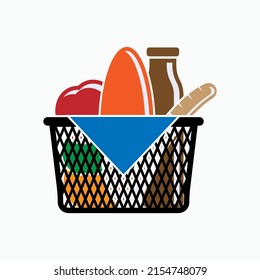 Foods Basket Icon. Picnic Meal Symbol - Vector.