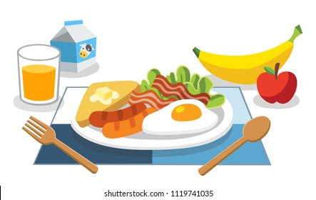 foods with benefits. Eating breakfast in the morning. Breakfast is the first meal of a day for life.