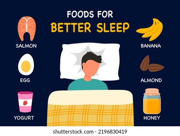 Foods for better sleep infographic concept vector illustration.