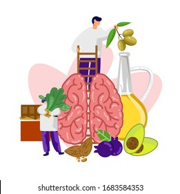 foods For Brain Health Selection food sources of omega 3 and unsaturated fats. Super food high vitamin e and dietary fiber for healthy food.