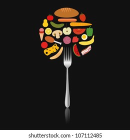 foods in circle on the fork