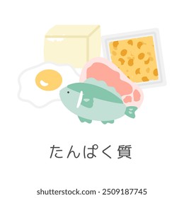 Foods containing protein illustration set Translation: Protein