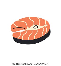 Foods for diet and healthy eating. Salmon stake . Isolated on a white background. Flat hand drawn illustration for web , social media or banner design .