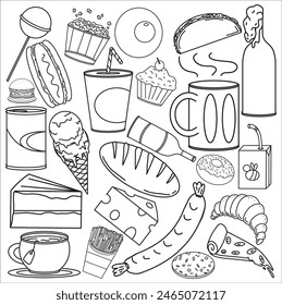 Foods doodle sketch is an illustration of foods drawn in sketch doodle style. Wallpaper, drawing book, coloring book or etc is good for this design.
