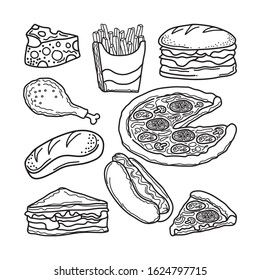 Foods doodles with hand drawn sketchy vector icon and objects