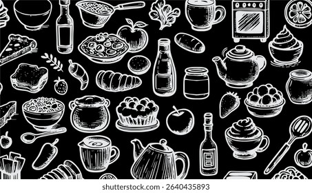 Foods doodles hand drawn sketchy vector symbols and objects