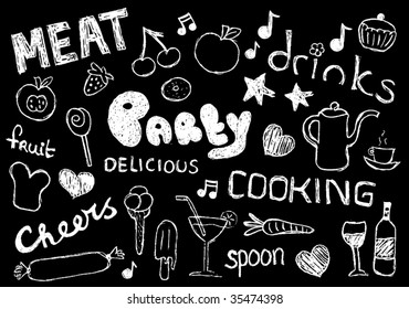 Foods drinks cocktails and party doodles
