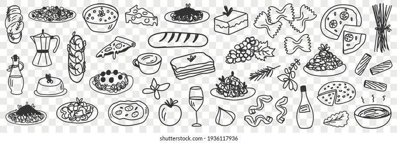 Foods and drinks doodle set