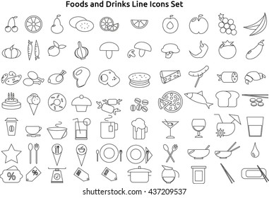 Foods And Drinks Line Icons Set