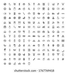 Foods, Fruits and vegetables. Modern solid symbol collection, in linear, outline style isolated on white background