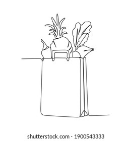 Foods and goods in a Paper bag - Continuous one line drawing