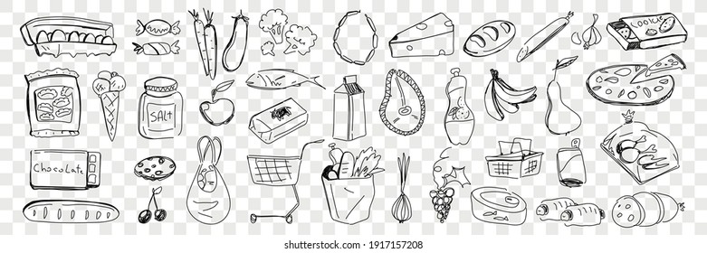 Foods from grocery purchase doodle set