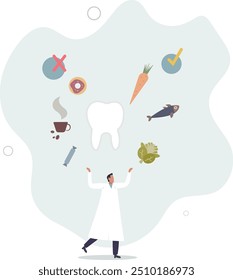Foods for healthy teeth as educational dental protection.Oral care and decay prevention with eating right products .flat design with people.