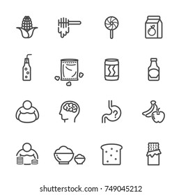 Foods With High Fructose Corn Syrup And Its Health Effects. Vector Line Icon.