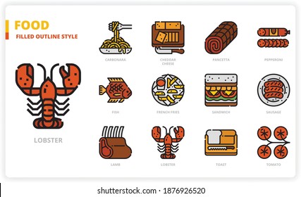 Foods icon set for website, application, printing, document, poster design, etc.