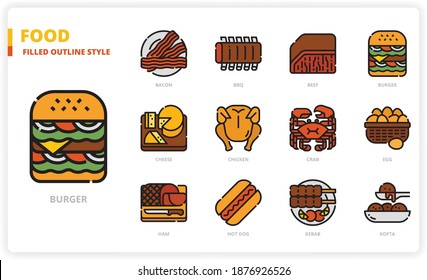 Foods icon set for website, application, printing, document, poster design, etc.