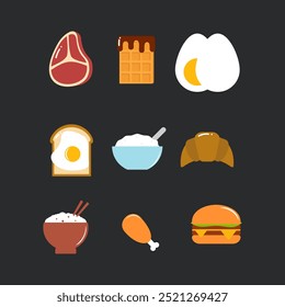 Foods icon symbol Flat style. collection of isolated cartoon illustrations