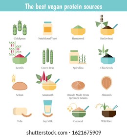 Foods infographics. The best vegan protein sources.