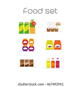 Foods market flat icons set. Vector illustration