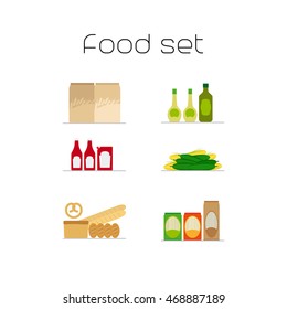 Foods market flat icons set. Vector illustration