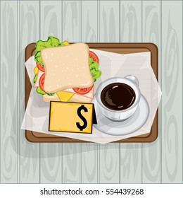 foods objects coffee sandwich top view