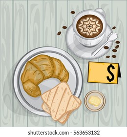 foods objects Croissant bread coffee latte