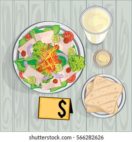 foods objects salad  bread milk drink