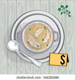foods objects soup Jiaozi top view