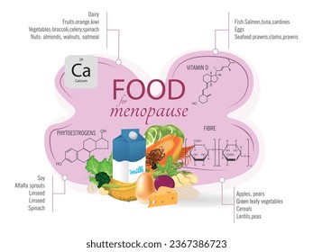 Foods recommended during the menopause, phytoestrogens, calcium, Vitamin D, fibre, list of foods that contain them.