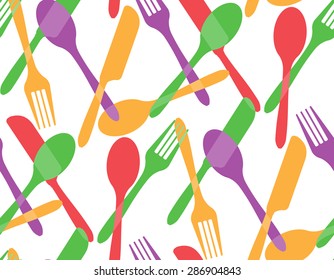 foods seamless pattern, there are spoon, knife, fork icon on black. vector, Endless texture can be used for wallpaper, pattern fills, web page background,surface textures.