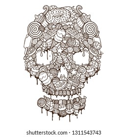 foods set skull illustration outline